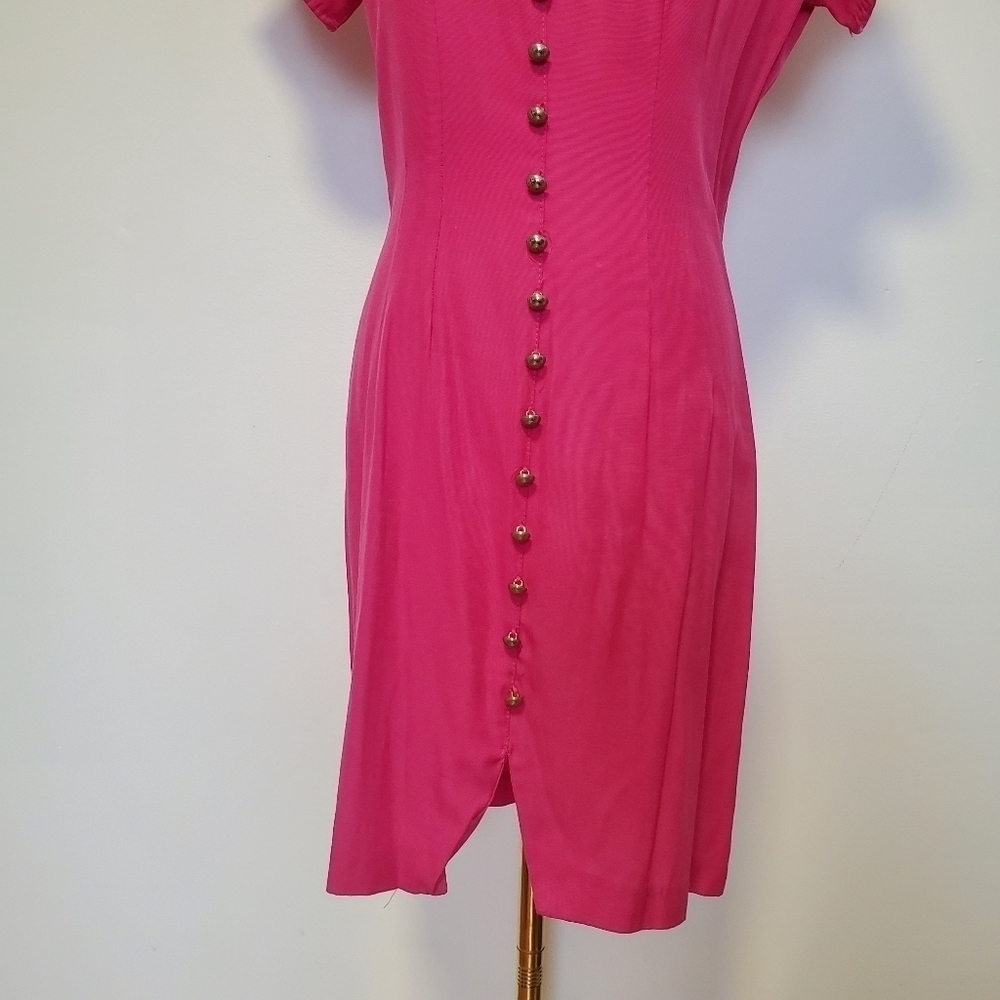 Vintage Chablis Pink Button Front Short Sleeve Dress - Picture 4 of 8
